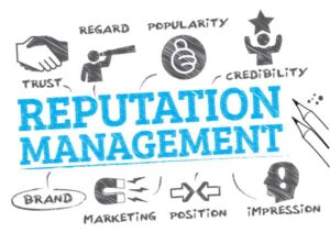 A brandingArc representing reputation management through a drawing of the word.